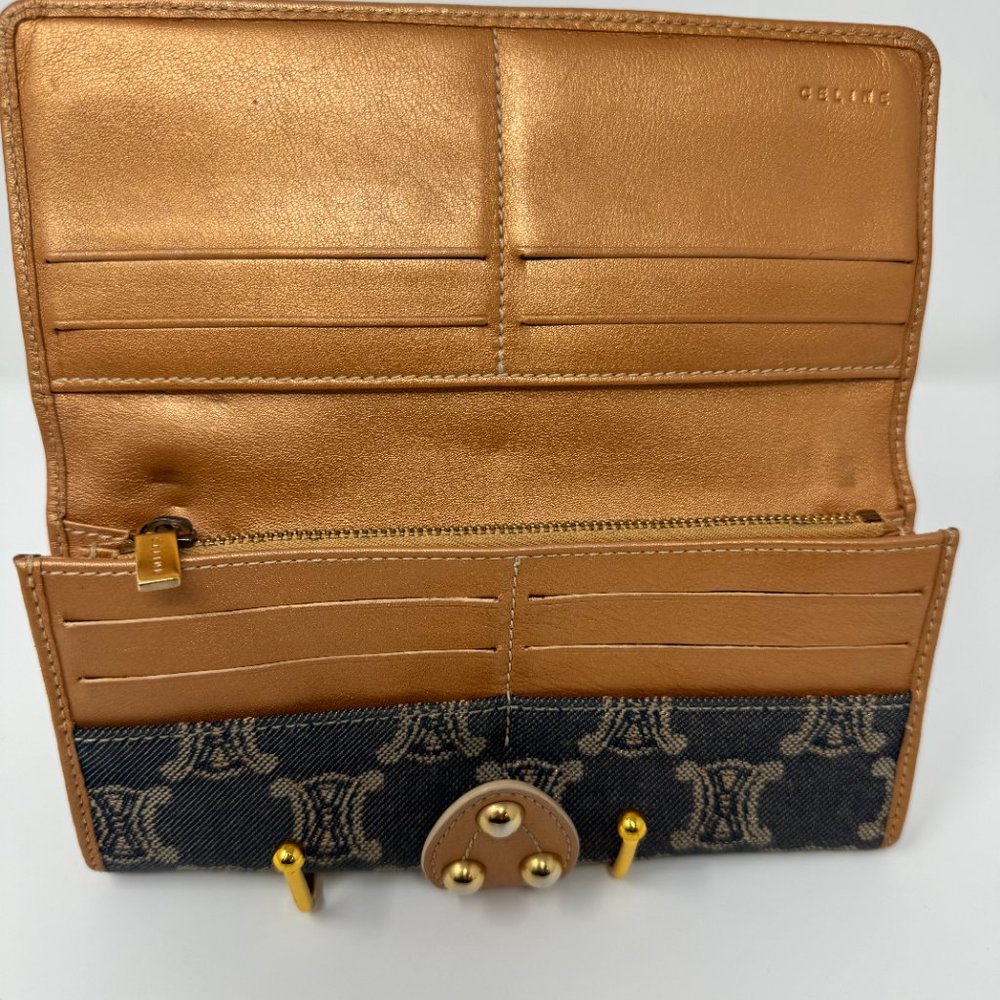 💯Authentic CELINE Denim Paris Macadam Pattern Continental Wallet Indigo/Bronze - Picture 7 of 9